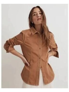 Madewell Women's Camel Long Sleeve Darted Button-Up shirt Size 14